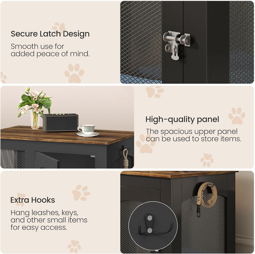CHOEZON Wooden 30.1' Dog Crate Furniture, Farmhouse Pet Cage End Table with Secure Lock, Ventilated Mesh for Medium Dogs, Dog Kennel Furniture for Living Room, Bedroom, Black and Walnut MGW02BL
