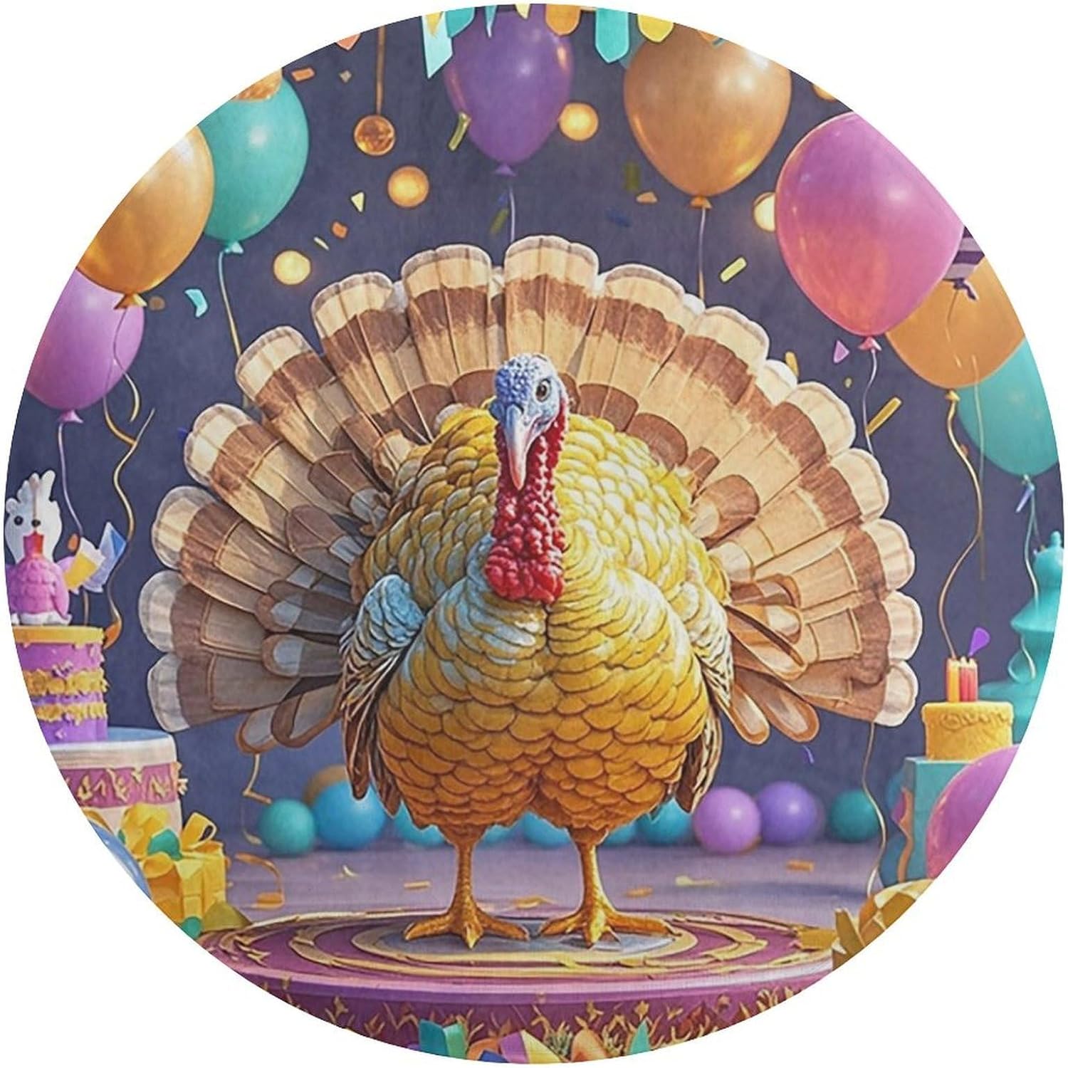 Turkey Party Coral Velvet Round Floor Mat Non-Slip Bath Rug Floor Covering for Bathroom Vanity Guest Suite & Vacation Home