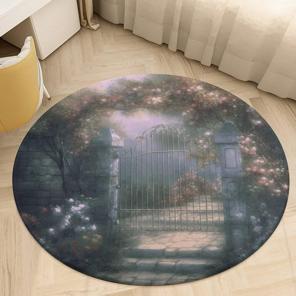 Secret Garden Coral Velvet Round Floor Mat Non-Slip Bath Rug Floor Covering for Bathroom Vanity Guest Suite & Vacation Home
