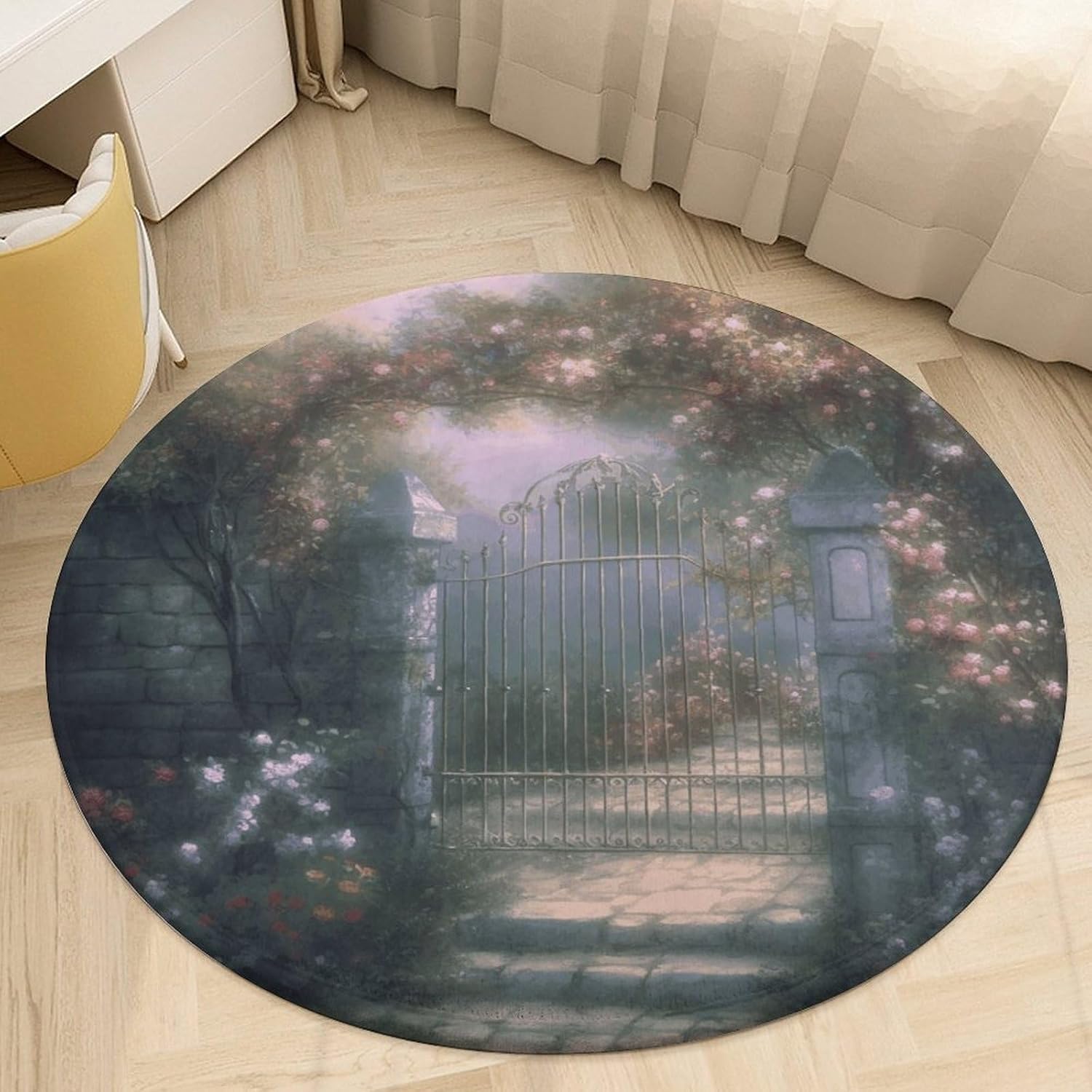 Secret Garden Coral Velvet Round Floor Mat Non-Slip Bath Rug Floor Covering for Bathroom Vanity Guest Suite & Vacation Home