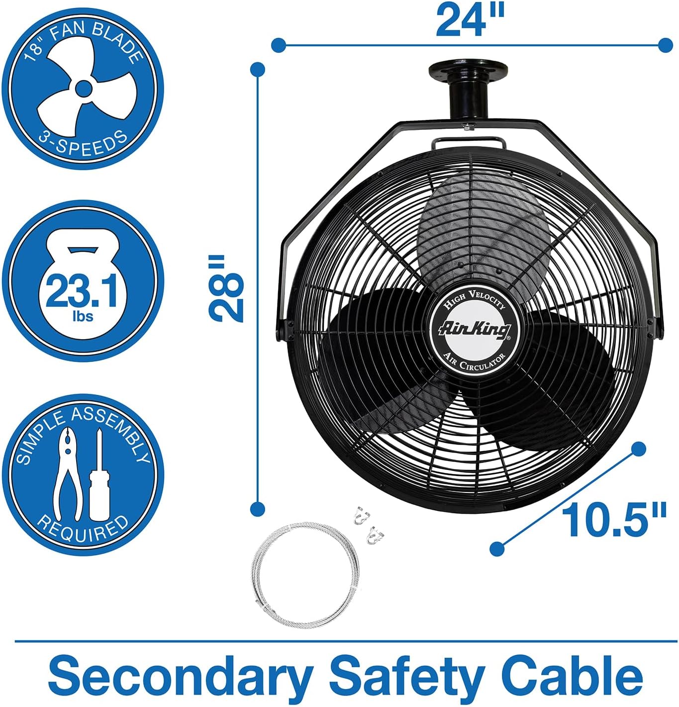 Air King 9718 18-Inch Industrial Grade Ceiling Mount Fan,Black