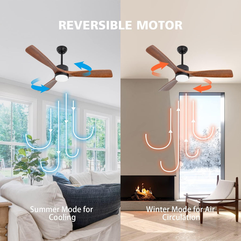 52 inch Wood Ceiling Fans with Lights, Modern Ceiling Fan with Lights and Remote Control for Patios, 3 Color light, 6 Speed，DC Motor for Living Room Bedroom Outdoor