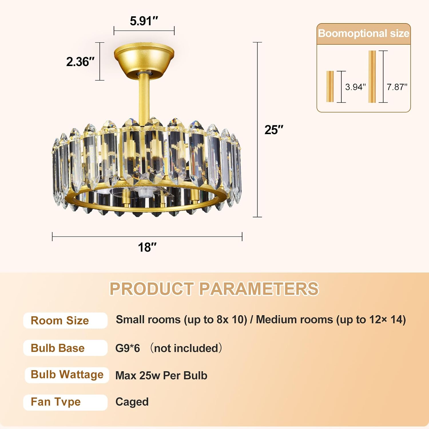 Depuley Bedroom Ceiling Fan with Lights: 18' Gold Chandelier Small Fan with Remote Control - Modern Crystal Fandelier for Girl's Bedroom Living Room Nursery (G9 Bulbs Not Included)