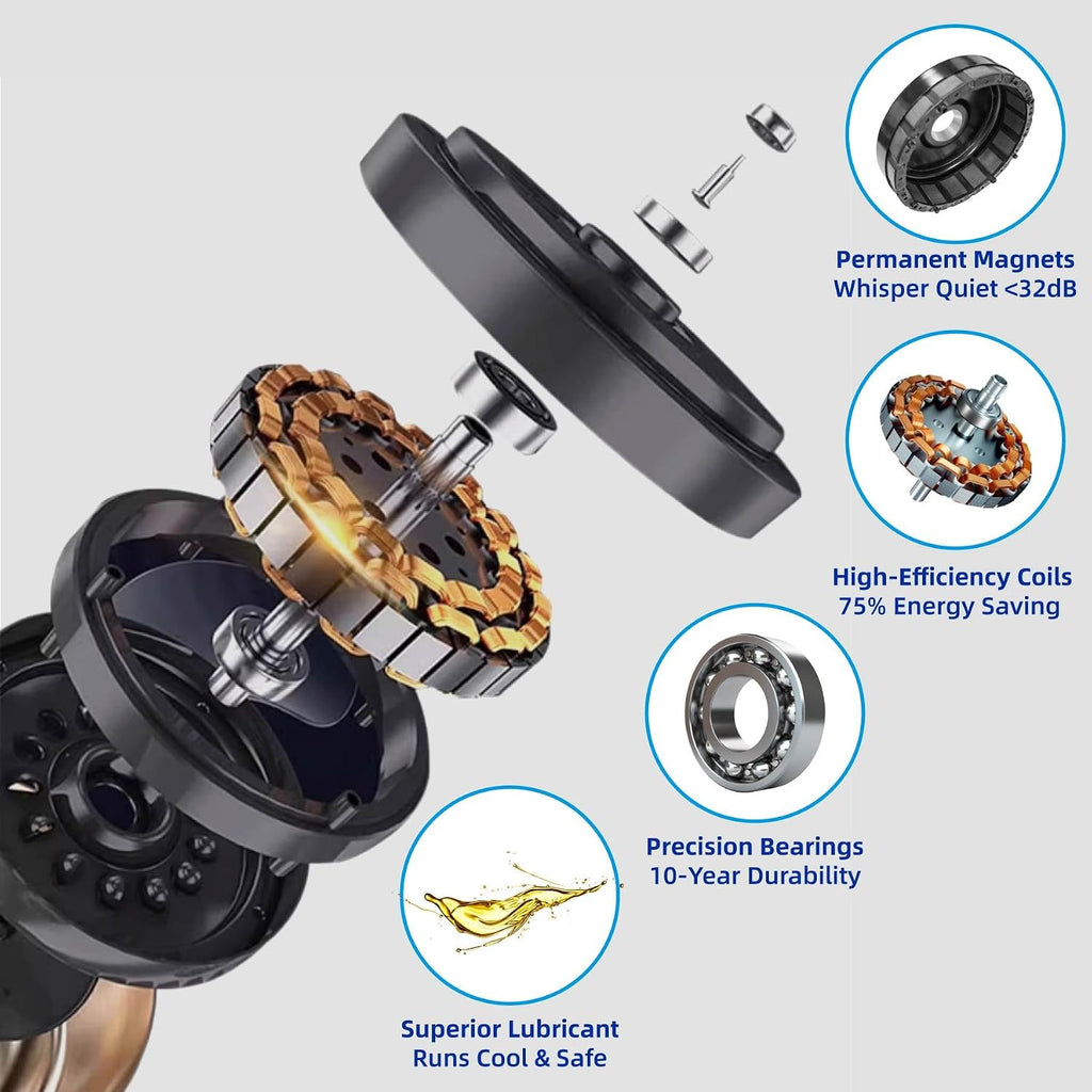 60' Walnut Color Flush Mount Ceiling Fan with Remote, No Light | Modern Low-Profile, Heat Resistant ABS Blades, 6-Speed Reversible Quiet DC Motor for Balcony, Living Room, Bedroom