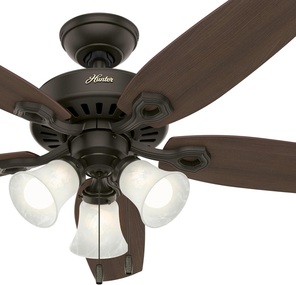 Hunter Fan 52 inch New Bronze Ceiling Fan - Three-Light Fitter with Swirled Marble Glass (Renewed) (New Bronze)