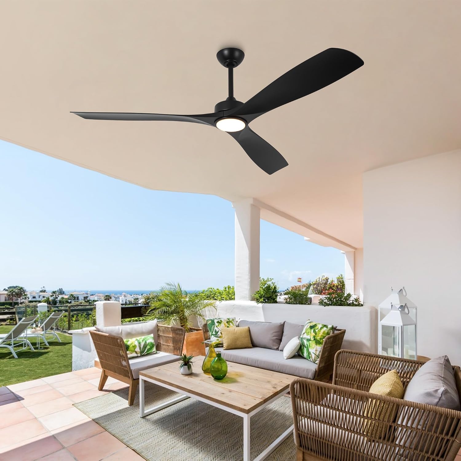 Ceiling Fans with Lights and Remote 60 Inch Black Outdoor Ceiling Fans for Patios Bedroom, Farmhouse Low Profile Chandelier Ceiling Fan with 6-Speed Reversible DC Motor, Dimmable, Ventilador de Techo