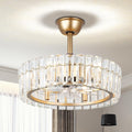 CLAIRDAI 20.7' Gold Crystal Caged Fandelier Ceiling Fan with Lights, Flush Mount Chandelier Ceiling Fan with Remote, Reversible 6-Speed, 6 x E12 Bulbs Not Included