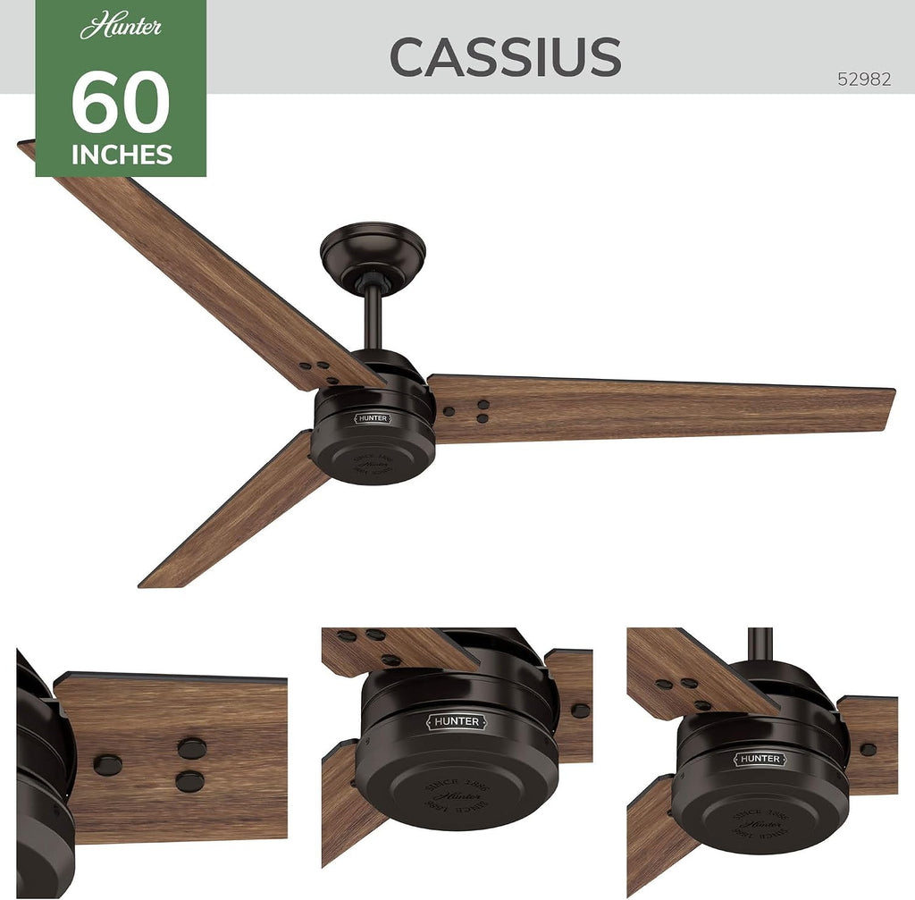 Hunter 60' Cassius ENERGY STAR Outdoor Ceiling Fan, Wall Control, Bronze | 64% more efficient than conventional models, with 4-speed Eco Whisper DC motor for great rooms or covered patios.