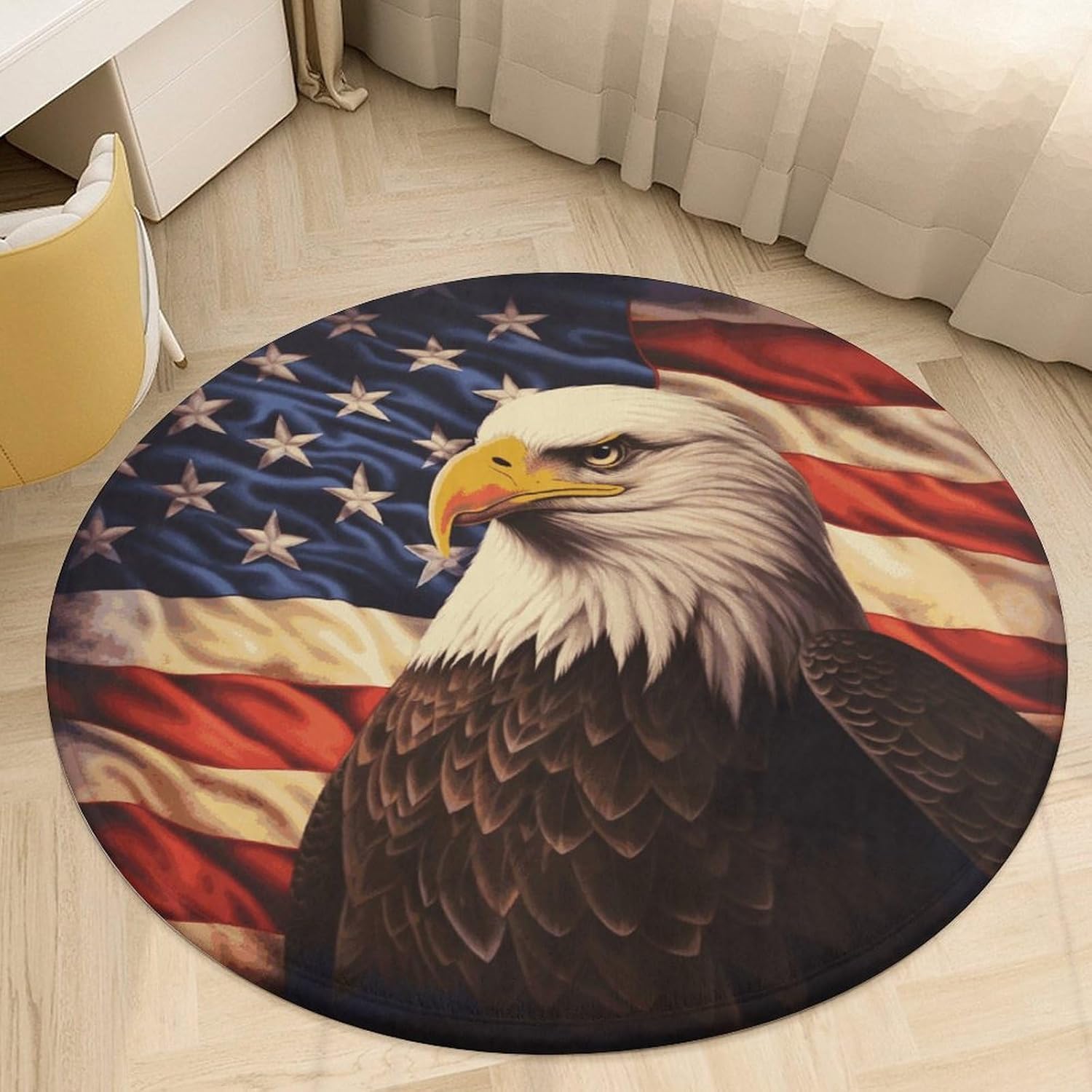 Flag and Eagle Coral Velvet Round Floor Mat Non-Slip Bath Rug Floor Covering for Bathroom Vanity Guest Suite & Vacation Home