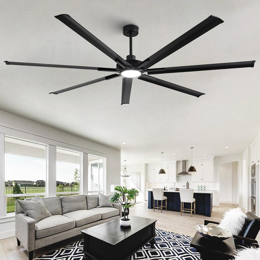 84' Large Commercial Ceiling Fan Lights & Remote - Damp-Rated Outdoor Ceiling Fans for Patios, Modern Industrial Design, 6-Speed, Dimmable LED, Use for House, Shop, Garage,High-Traffic Areas