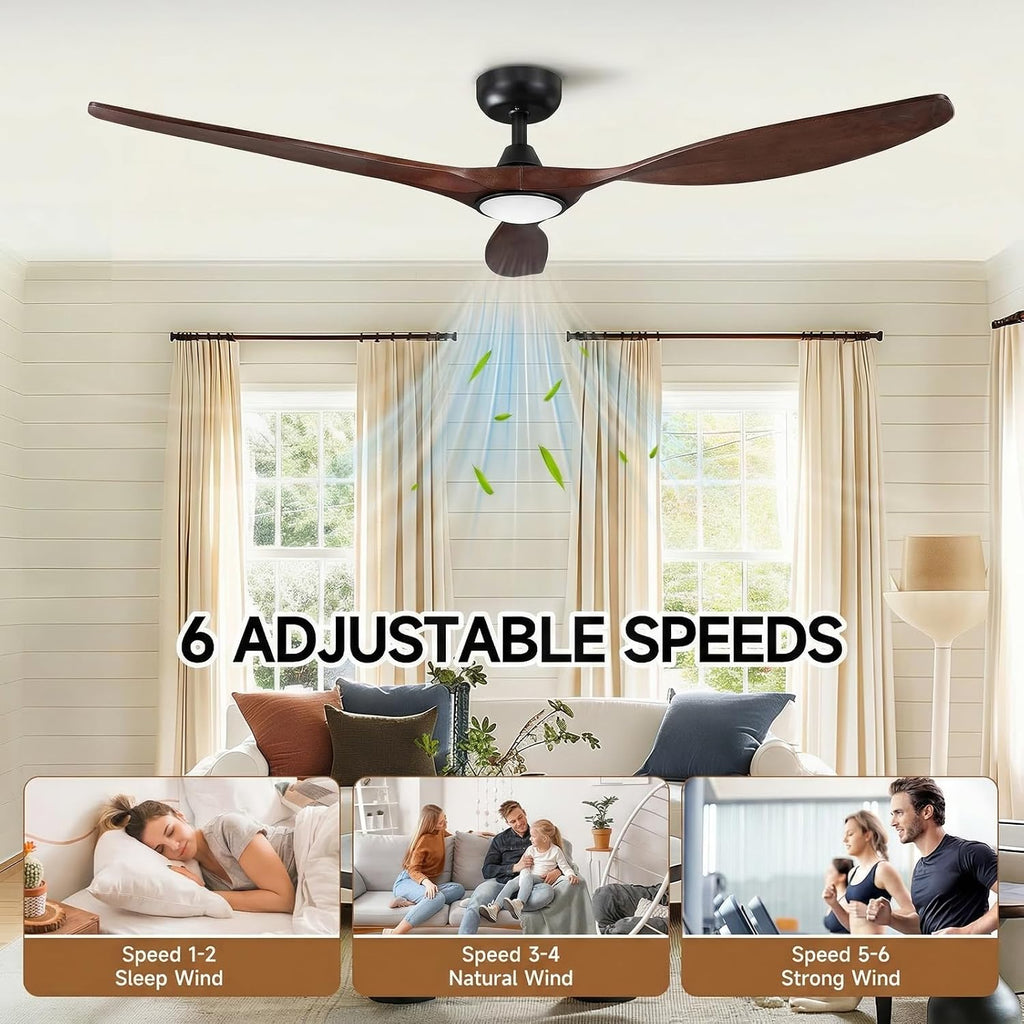 Skylike 52' Wood Outdoor Ceiling Fan with Lights, Propeller Farmhouse Ceiling Fan and Remote Control, 3 Blade Dark Walnut Ceiling Fan for Patio,Porch, Gazebo, Bedroom