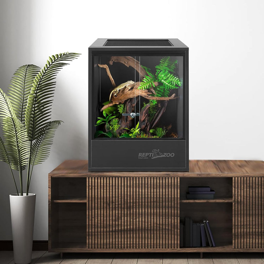 REPTI ZOO 30 Gallon PVC Tall Reptile Tank, 18x18x24 Reptile Terrarium for Frog Lizard Gecko Chameleon Snake, Tropical Rainforest Habitat Enclosure with Sliding Door & Top Screen Ventilation