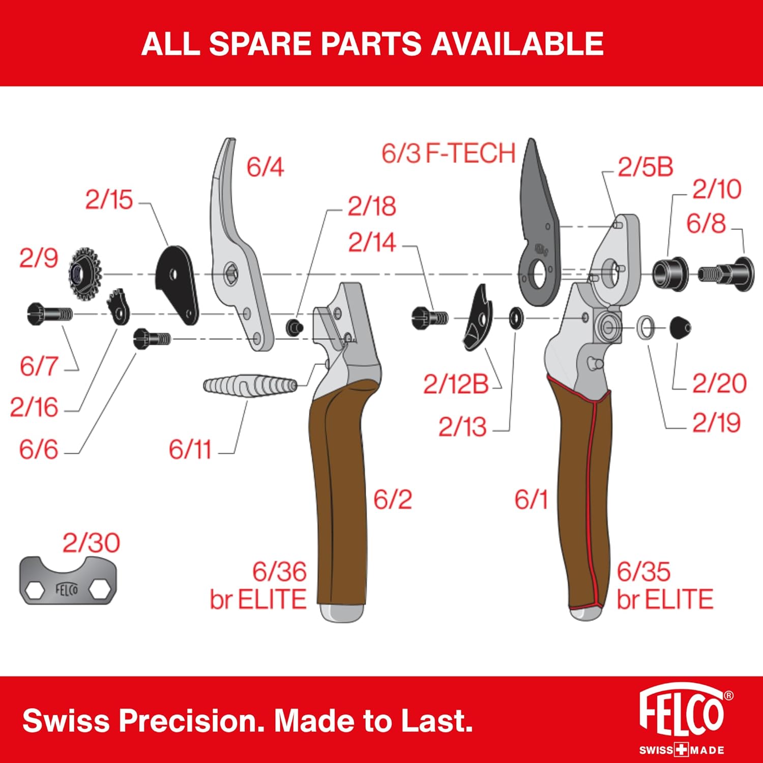 FELCO 6 ELITE Pruning Shears – 7.7' Swiss-Made Garden Clippers with Leather-Wrapped Handle for Medium Right Hands | Hand Pruners for Gardening | Garden Tool Cutter with Bypass Blade, Aluminum Body