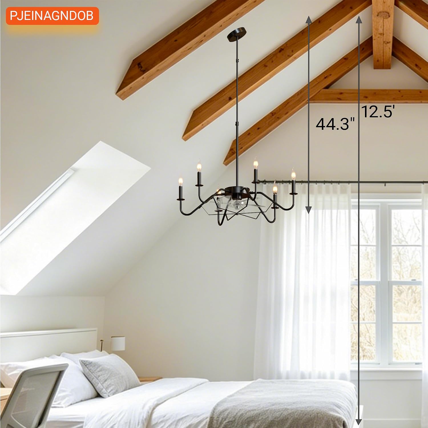 Ceiling Fan with Branch-Shaped Candlestick Chandelier 10%-100% Dimmable Rustic Hanging Chandelier for Bedroom, Dining Room, Kitchen Island, Foyer, Hallway-Black 29'