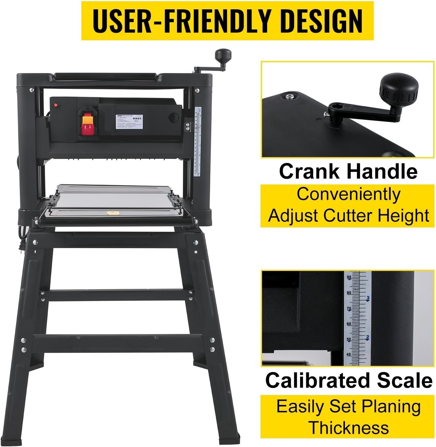12 Inch Wood Planer 2000W Benchtop Thickness Portable Waterproof Dustproof Heavy Duty Woodworking with Stand HSS Blades, DIY Tools