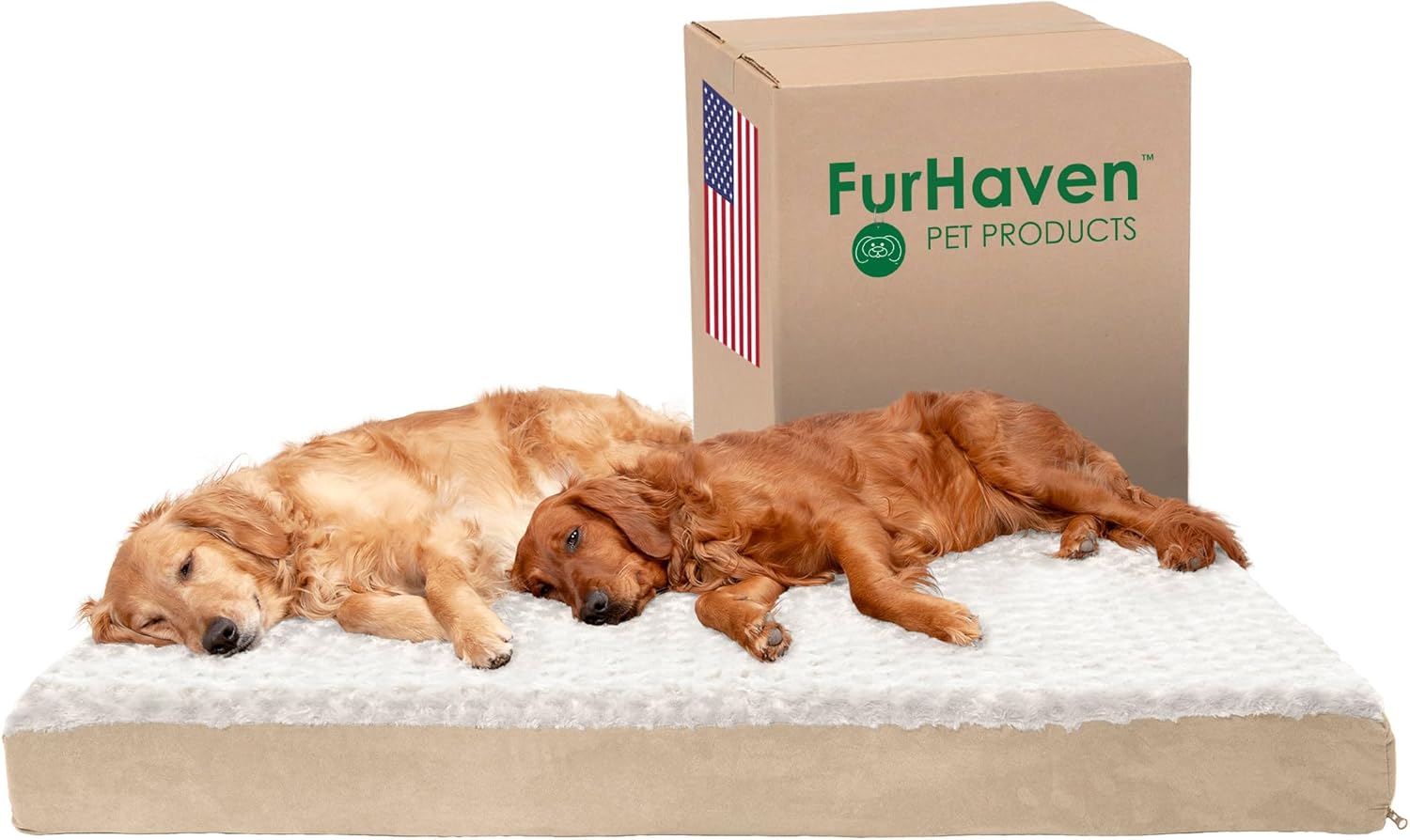 Furhaven Memory Foam Dog Bed for Large Dogs w/ Removable Washable Cover, For Dogs Up to 125 lbs - Ultra Plush Faux Fur & Suede Mattress - Cream, Jumbo Plus/XXL