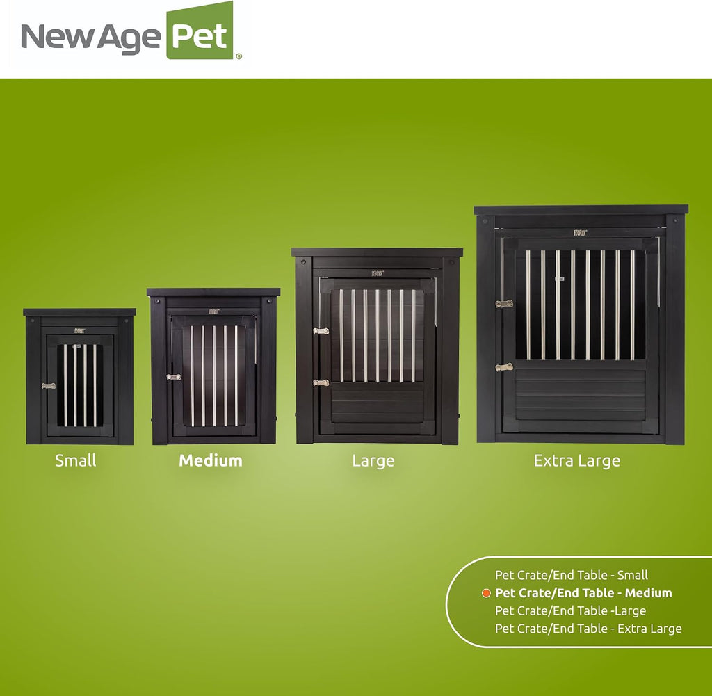 New Age Pet ECOFLEX InnPlace Dog Crate & End Table, Furniture-Style Indoor Kennel for Crate-Trained Dogs, Stainless Steel Spindles, 10-Year Warranty. 4 Colors, 4 Sizes