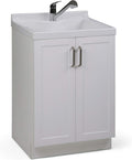 SIMPLIHOME Kyle All-in-One 24 inch Wide Utility Sink and Laundry Cabinet in Pure White Finish, Transitional ABS Sink Cabinet for Laundry Rooms with High-Arch Chrome Faucet and Pull-Out Spray