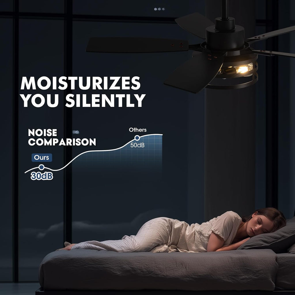 42 Inch Flush Mount Ceiling Fans with Lights and Remote Control, Farmhouse Ceiling Fan with LED Lighting for Bedroom Living Room and Patio, Black Caged Ceiling Fan for Indoor and Outdoor(NO Bulbs)
