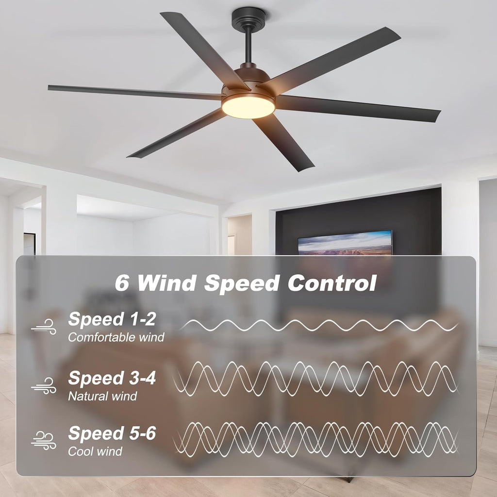 65 Inch Ceiling Fan with Lights - Black Ceiling Fan with Remote & APP Control, 3CCT, Dimmable, Quiet Reversible DC Motor, Indoor Outdoor Ceiling Fans for Patio Living Room Garage Shop