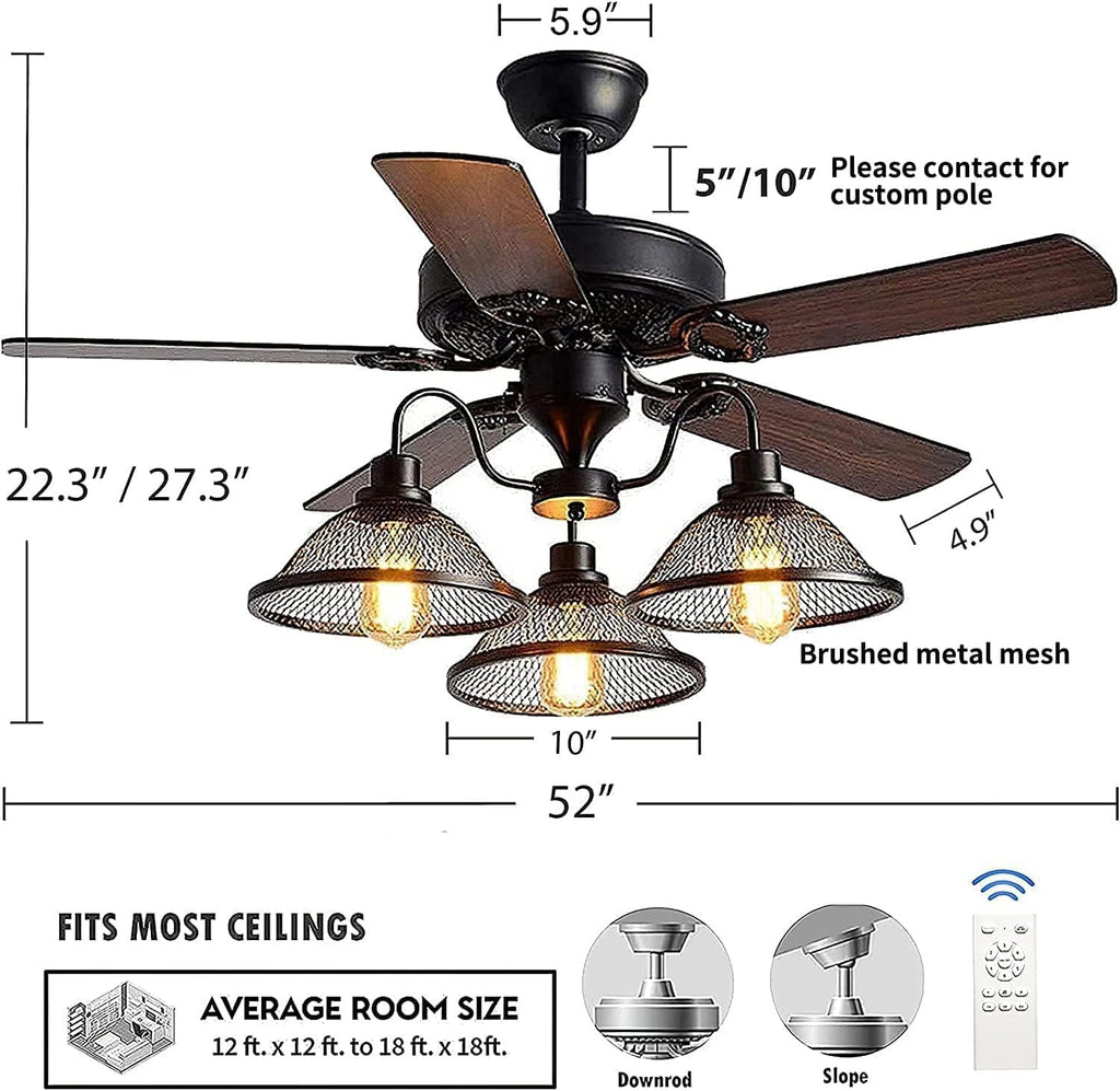 Bagood Farmhouse Ceiling Fan with Light 52 Inch Ceiling Fan with Light Rustic Ceiling Fan with 5 Reversible Wood Blades Vintage Ceiling Fan with Lights and Remote for Bedroom Living Room Dining Room