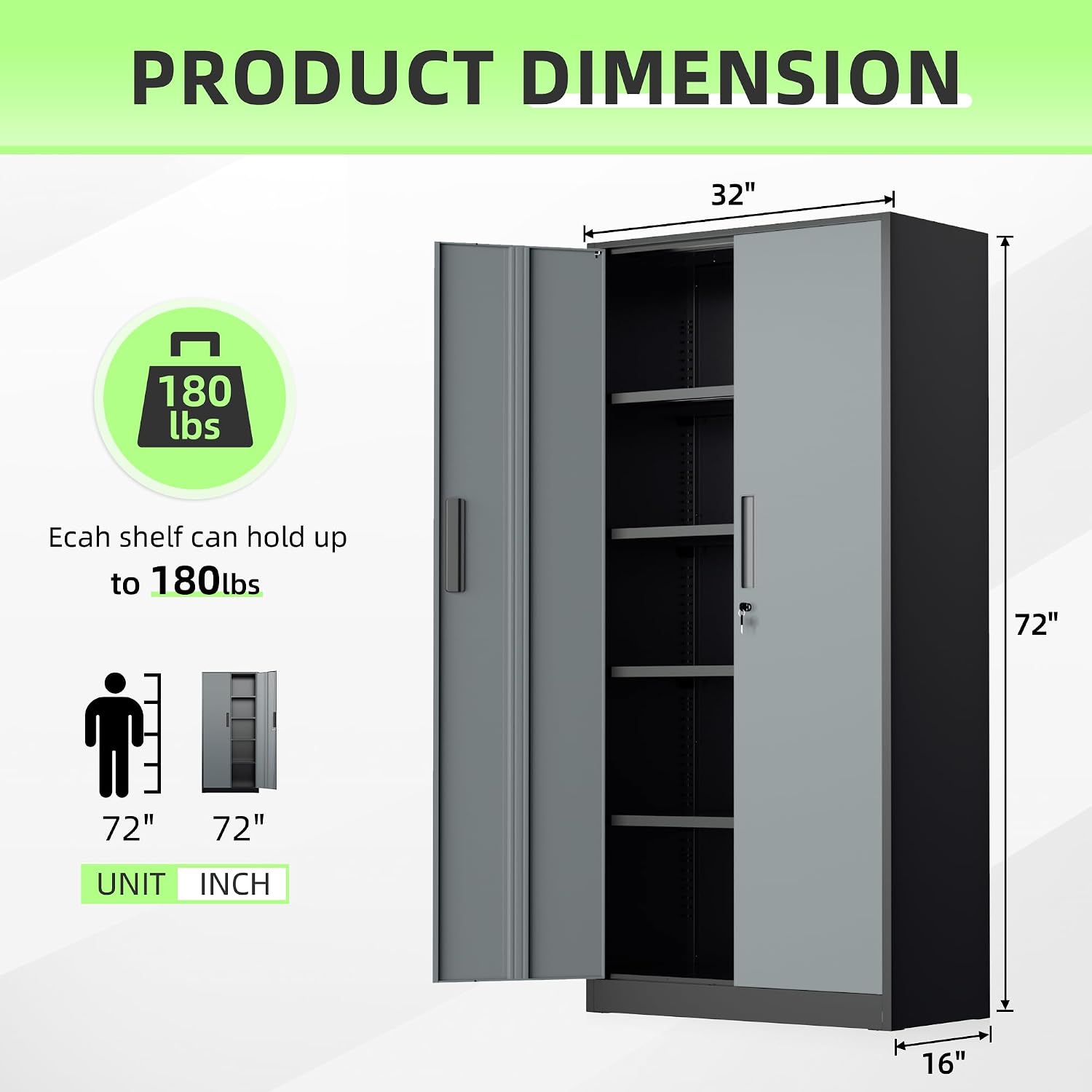 INTERGREAT Storage Cabinet with Doors and Shelves, Metal Garage Storage Cabinets with Lock, Black Lockable Steel Supply Cabinet for Home Office, Warehouse (Black Grey)