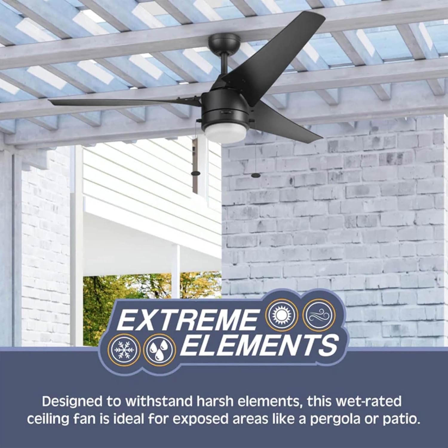 Prominence Home Teo 56' LED Indoor Outdoor Ceiling Fan with Light, Matte Black - Wet Rated Dual Mounting Fan with Pull Chain and Reversible Airflow