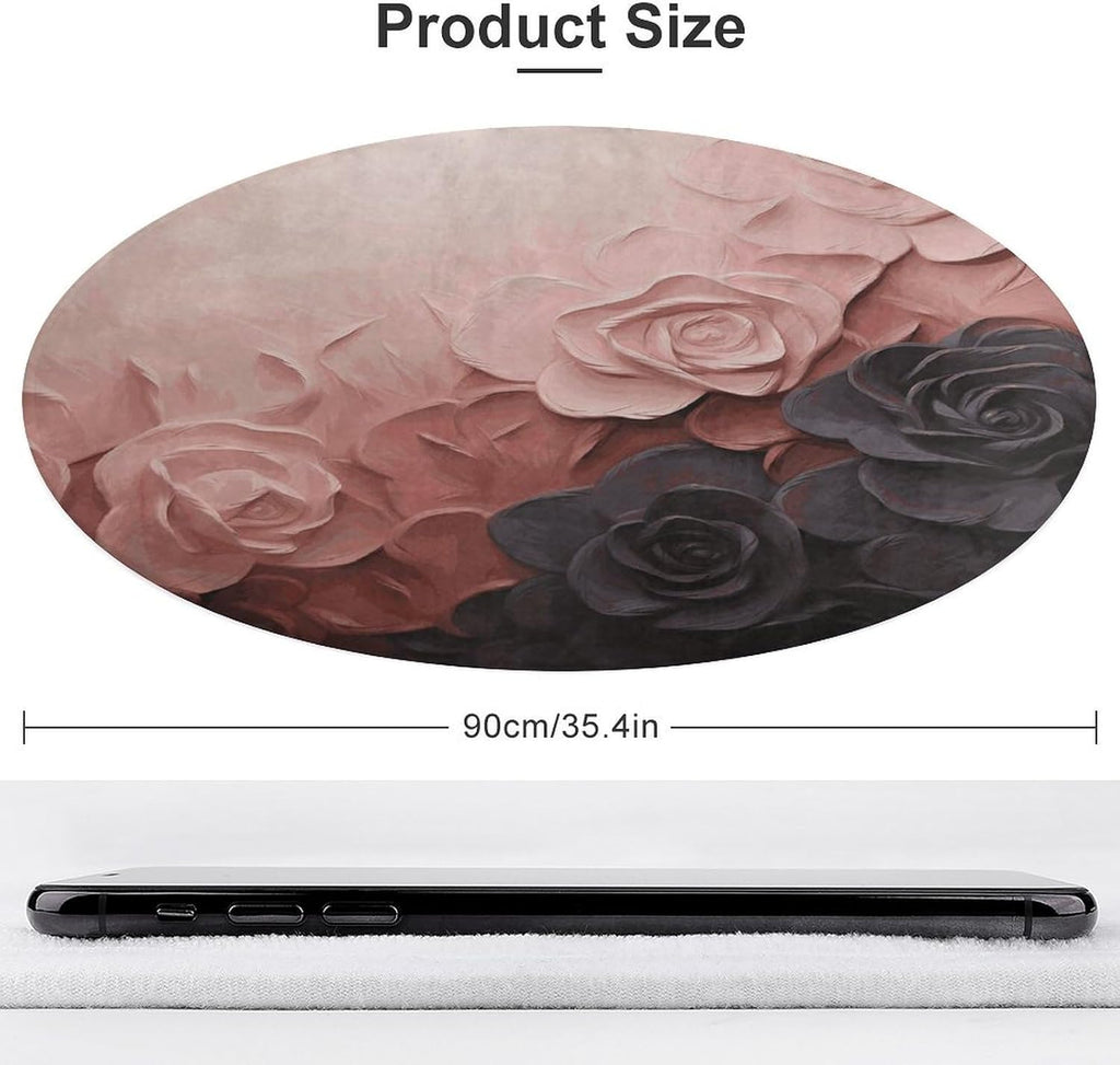 Rose Color Blush and Black Coral Velvet Round Floor Mat Non-Slip Bath Rug Floor Covering for Bathroom Vanity Guest Suite & Vacation Home