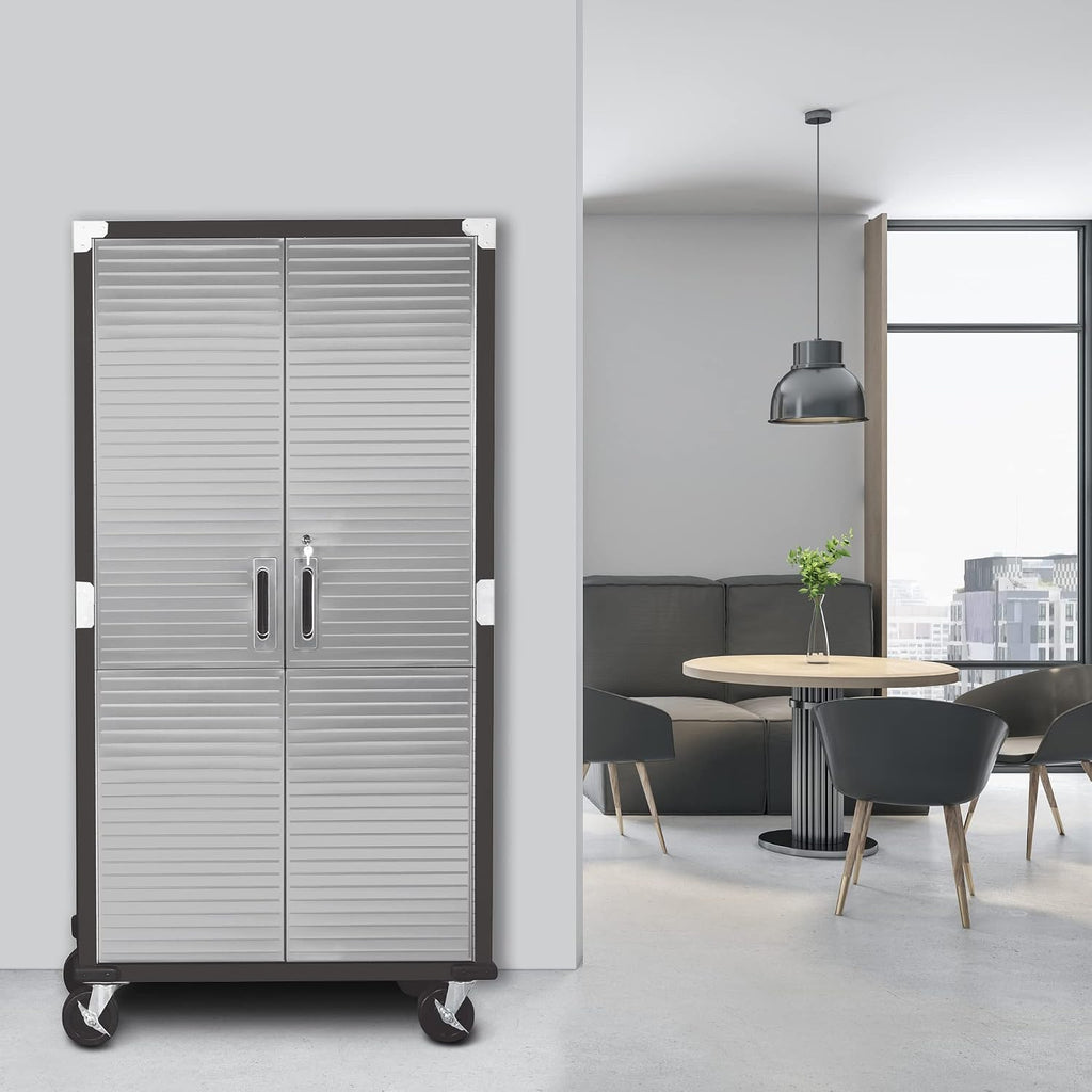 Seville Classics UltraHD Solid Steel Rolling Lockable Metal Storage Cabinet Locker Organizer, w/Adjustable Shelves for Garage, Warehouse, Office, Classroom, Graphite, 36' W x 18' D x 72' H