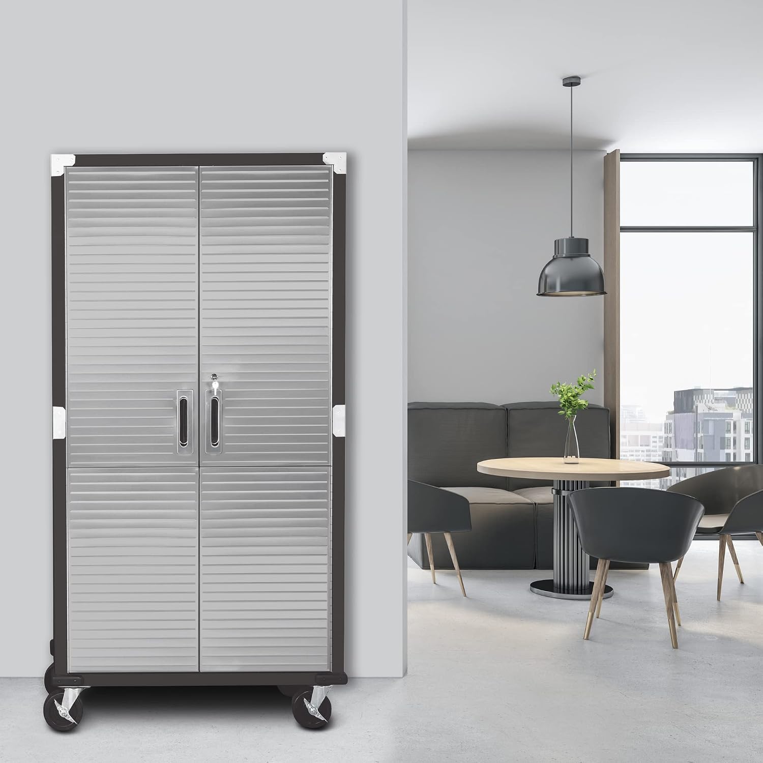 Seville Classics UltraHD Solid Steel Rolling Lockable Metal Storage Cabinet Locker Organizer, w/Adjustable Shelves for Garage, Warehouse, Office, Classroom, Graphite, 36' W x 18' D x 72' H