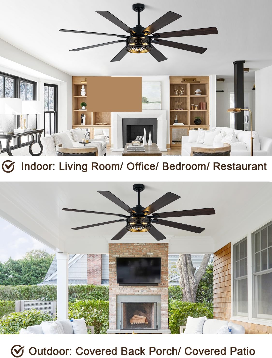 72 Inch Farmhouse Ceiling Fan with Lights and Remote Large Rustic Ceiling Fan Black Caged Fandelier Industrial Chandelier Light, Reversible Quiet DC Motor 6 Speed for Indoor Outdoor