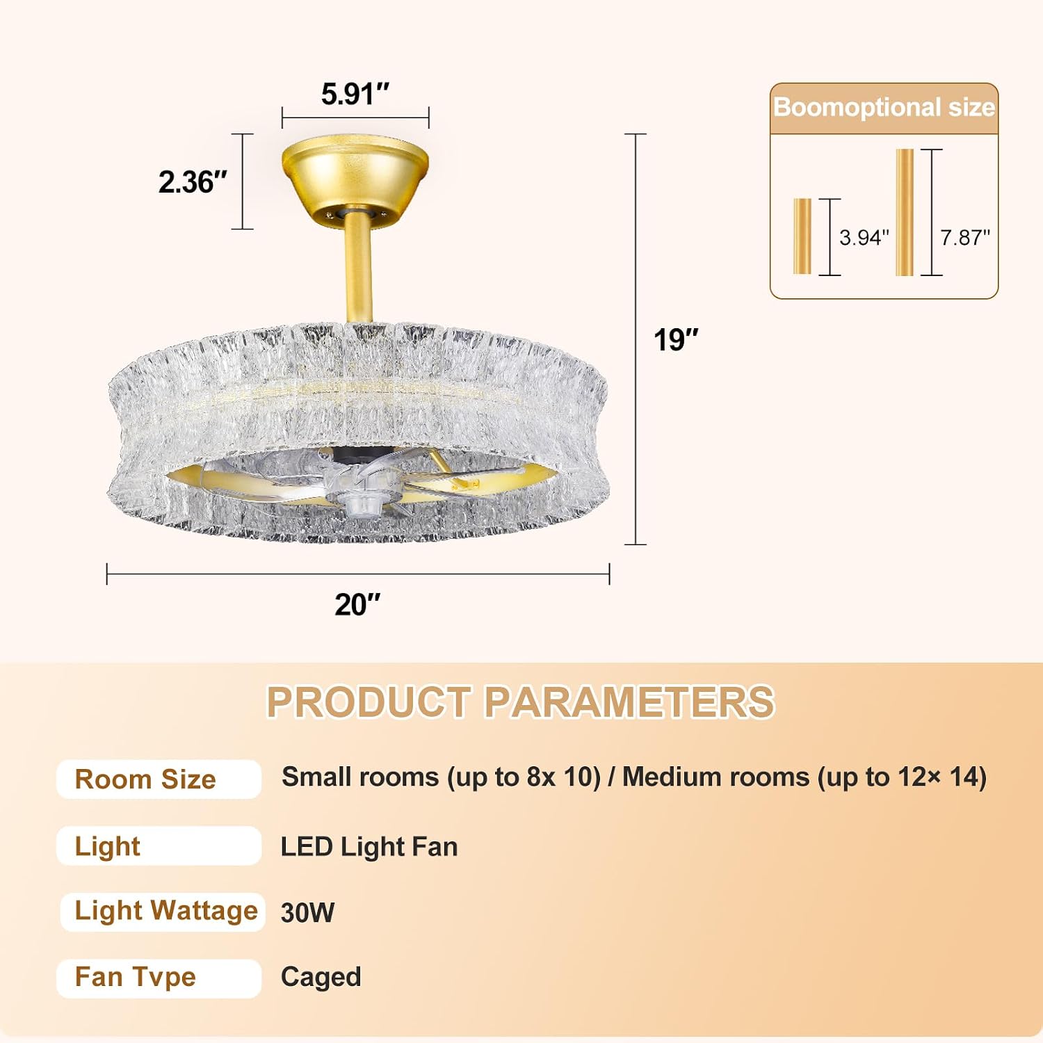 Depuley Crystal Ceiling Fans with Lights: 20' Gold Cagd Fan with Remote Control - Fandelier Fan Light for Girl's Bedroom Living Room Nursery