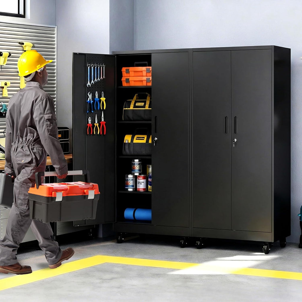 Rolling Tool Cabinet with Pegboard, 71' Tool Cabinets with 4 Adjustable Shelves for Garage, Tool Room, Assembly Required(Black),2PACK