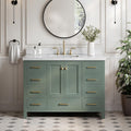 ARIEL Cambridge 48-inch Bathroom Vanity with Sink,Solid Wood, 1.5-inch Italian Carrara Marble Countertop, Single Rectangular Porcelain Sink, 2 Soft Closing Doors, 9 Dovetail Drawers, Vintage Green