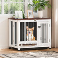 Dog Crate Furniture - 31.5' Wooden Dog Cage with Removable Tray & 360° Rotating Feeder | Multi-Functional Dog Kennel End Table for Small & Medium Dogs | Indoor Portable Pet Crates | Easy Assembly