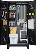 75' Taller Metal Garage Storage Cabinet,Tool Chest, Large Office Storage Cabinet with Lock Doors, Stainless Steel Bottom Plate with Holes,Utility Room Organization(H75* D16.53*L33.85)(Black)
