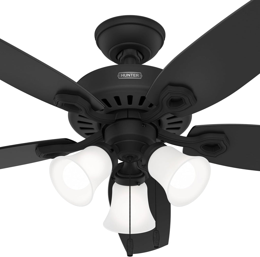 Hunter Fan 52 Inch Matte Black Indoor Ceiling fan with LED Light and Pull Chain for Bedroom, Living Room, Office, Basement, Kitchen, Dining Room (Renewed)