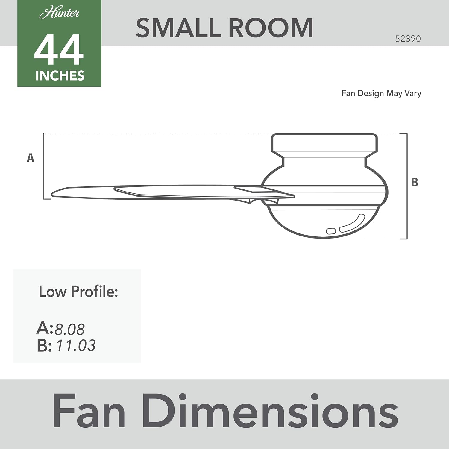Hunter 44 inch Indoor Ceiling Fan with LED Light and Remote Control - Black Modern Ceiling Fan, Low Profile Mount, 4 Blades, For Bedroom, Living Room, or Kitchen, Quiet - Dempsey 52390, Matte Black