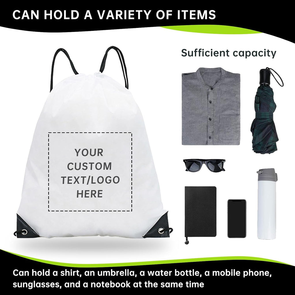 JEOHLORY pack of 100 Custom Bags With Your Logo,customized backpack,promotional items,Drawstring Backpacks,Great for Everyday Use (Custom white)