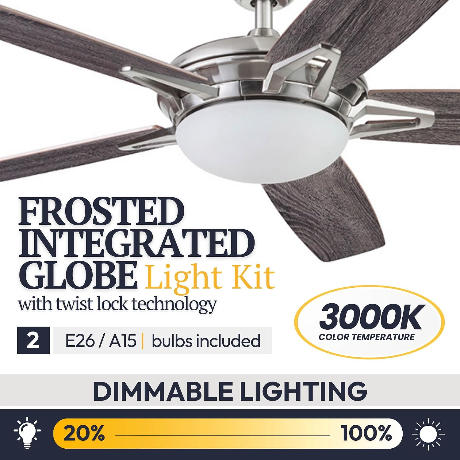 Prominence Home Clancy, 52 Inch Contemporary LED Ceiling Fan with Integrated Dome Light, Remote Control, Dual Mount, 5 Reversible Dual-Finish Blades - 51482-01 (Brushed Nickel)