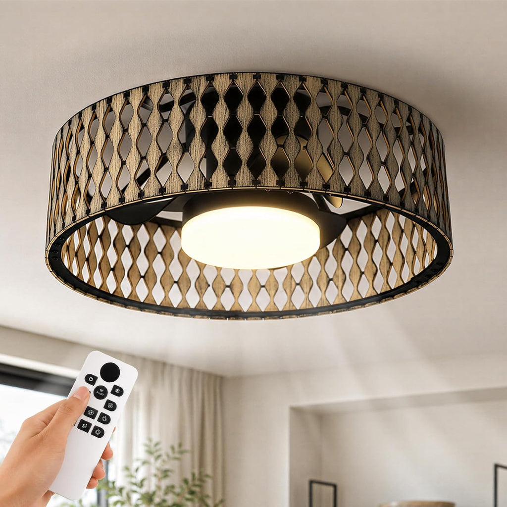 Low Profile Ceiling Fan With Lights,Ceiling Fans with Lights and Remote | Farmhouse fandelier with dimmable LED,Bobo Flush Mount Ceiling Fan for bedroom, kitchen, hallway,dining room，20inch