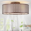 20' Brown Ceiling Fan with Light Flush Mount, Caged Farmhouse Ceiling Fans with Lights Remote Control, Round with 6 Speeds for Bedroom, Nursery, Living Room