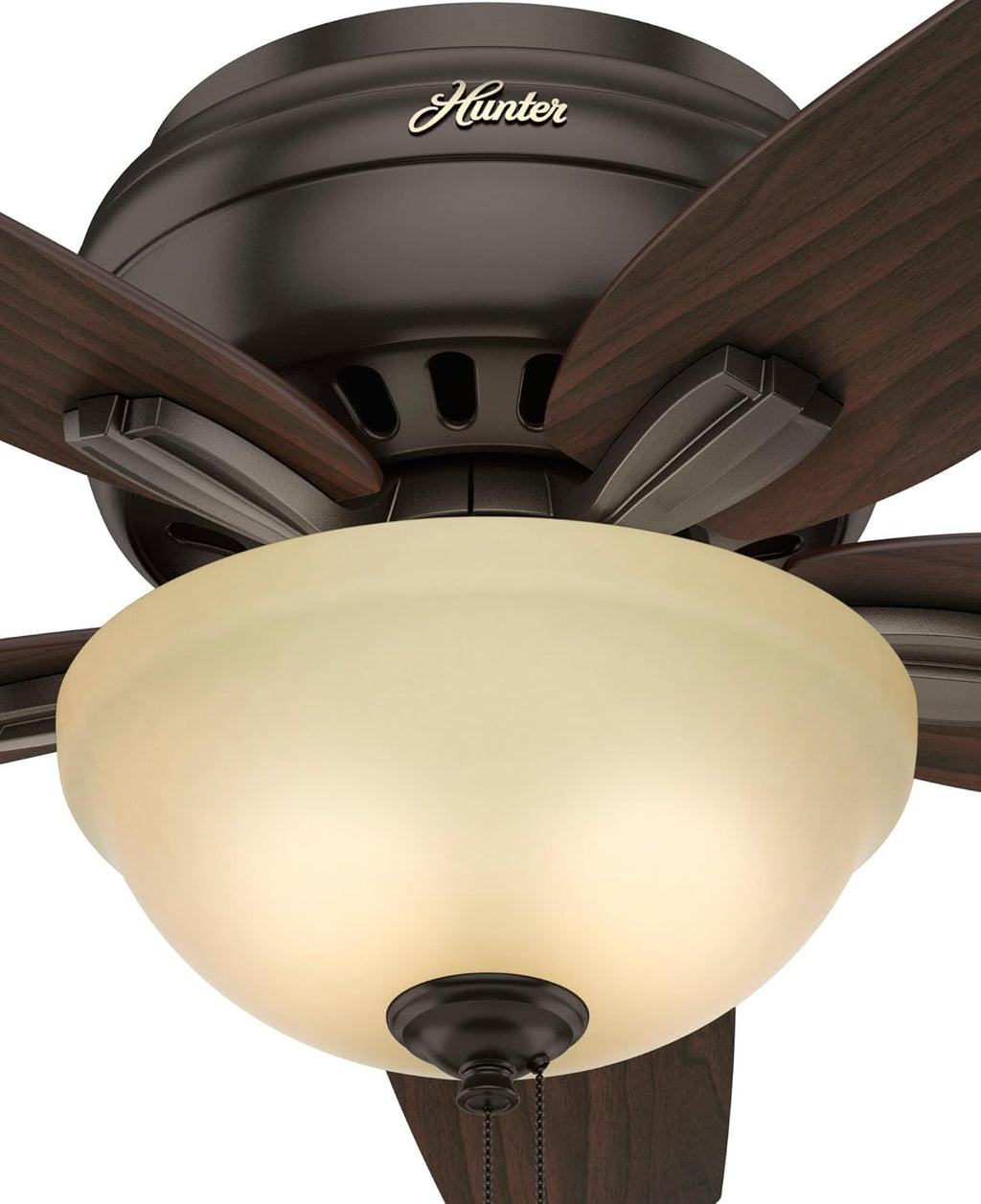 Hunter 42 inch Indoor Ceiling Fan with LED Light - Bronze Ceiling Fan with Pull Chain, For Bedroom or Living Room, Low Profile Flush Mount, No Remote, 5 Blades - Newsome 51081, Premier Bronze