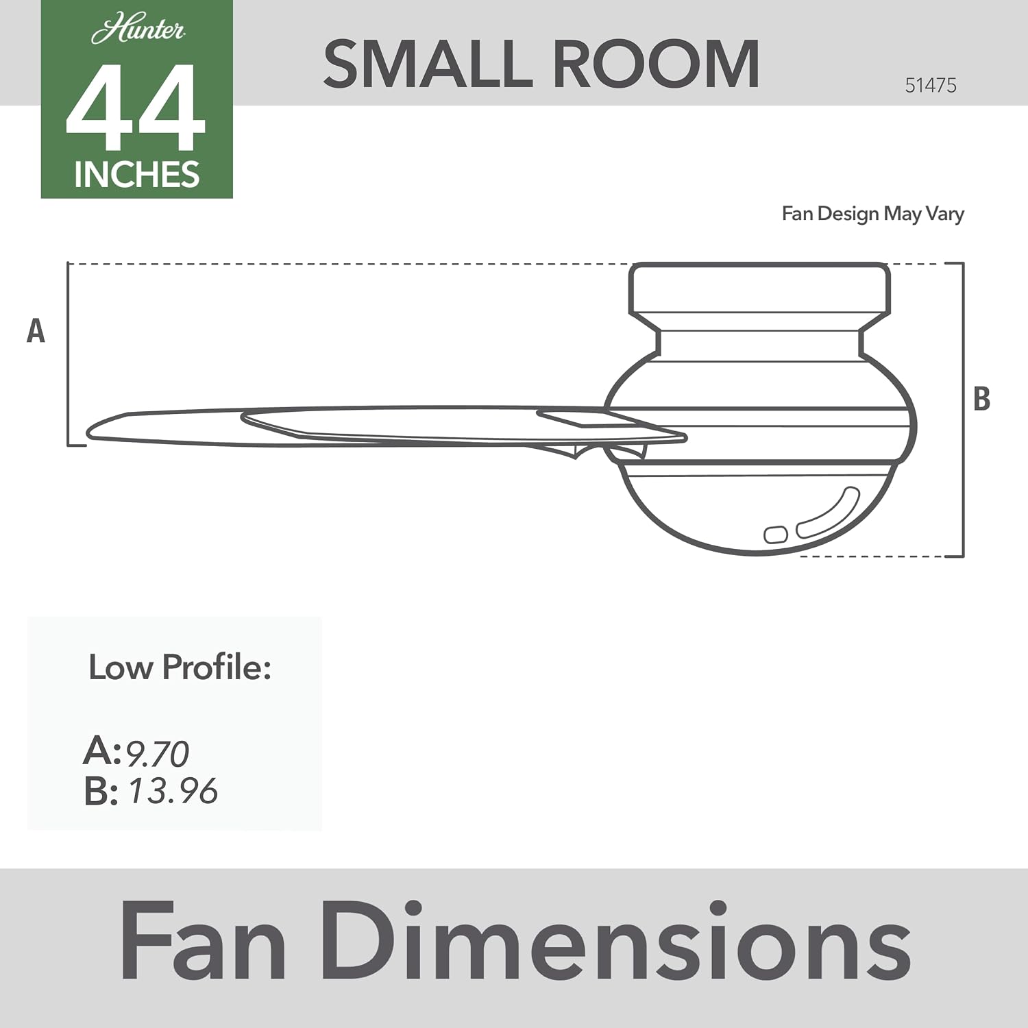 Hunter 44 inch Outdoor or Indoor Ceiling Fan with LED Light and Remote Control - Low Profile Mount Ceiling Fan, 3 Blades, For Patio, Porch, Garage, or Living Room, Quiet - Gilmour 51475, Matte Silver