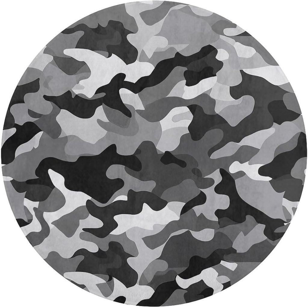 Black Grey White Camo Coral Velvet Round Floor Mat Non-Slip Bath Rug Floor Covering for Bathroom Vanity Guest Suite & Vacation Home