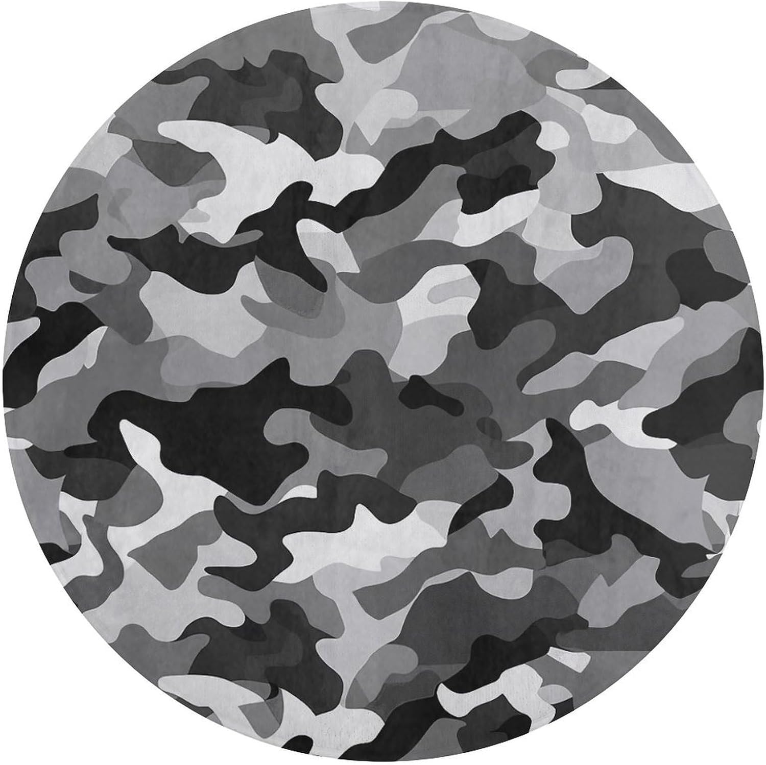 Black Grey White Camo Coral Velvet Round Floor Mat Non-Slip Bath Rug Floor Covering for Bathroom Vanity Guest Suite & Vacation Home