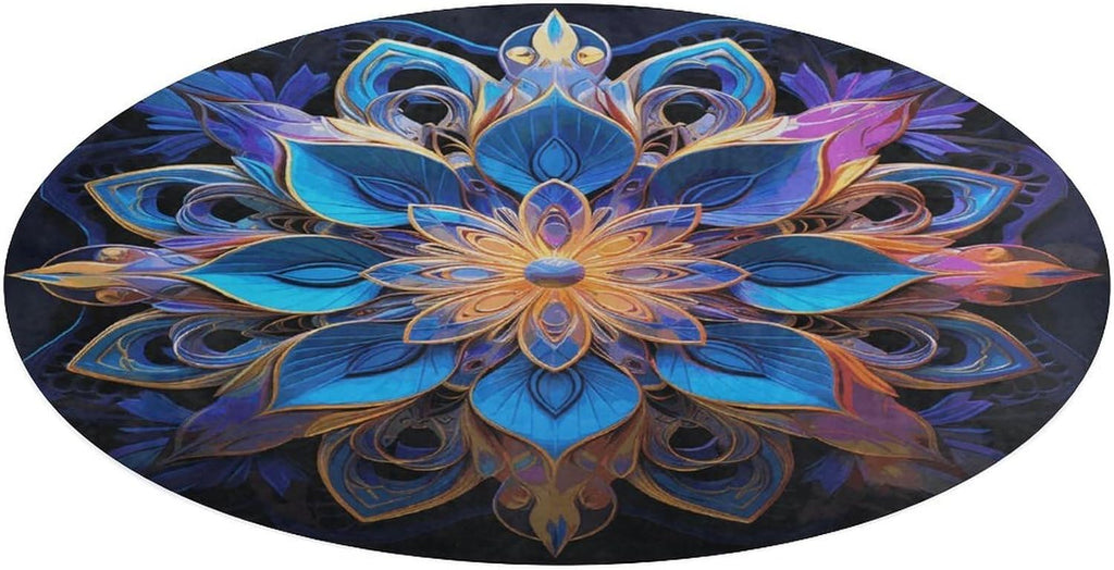 Rectangle Mandala Coral Velvet Round Floor Mat Non-Slip Bath Rug Floor Covering for Bathroom Vanity Guest Suite & Vacation Home