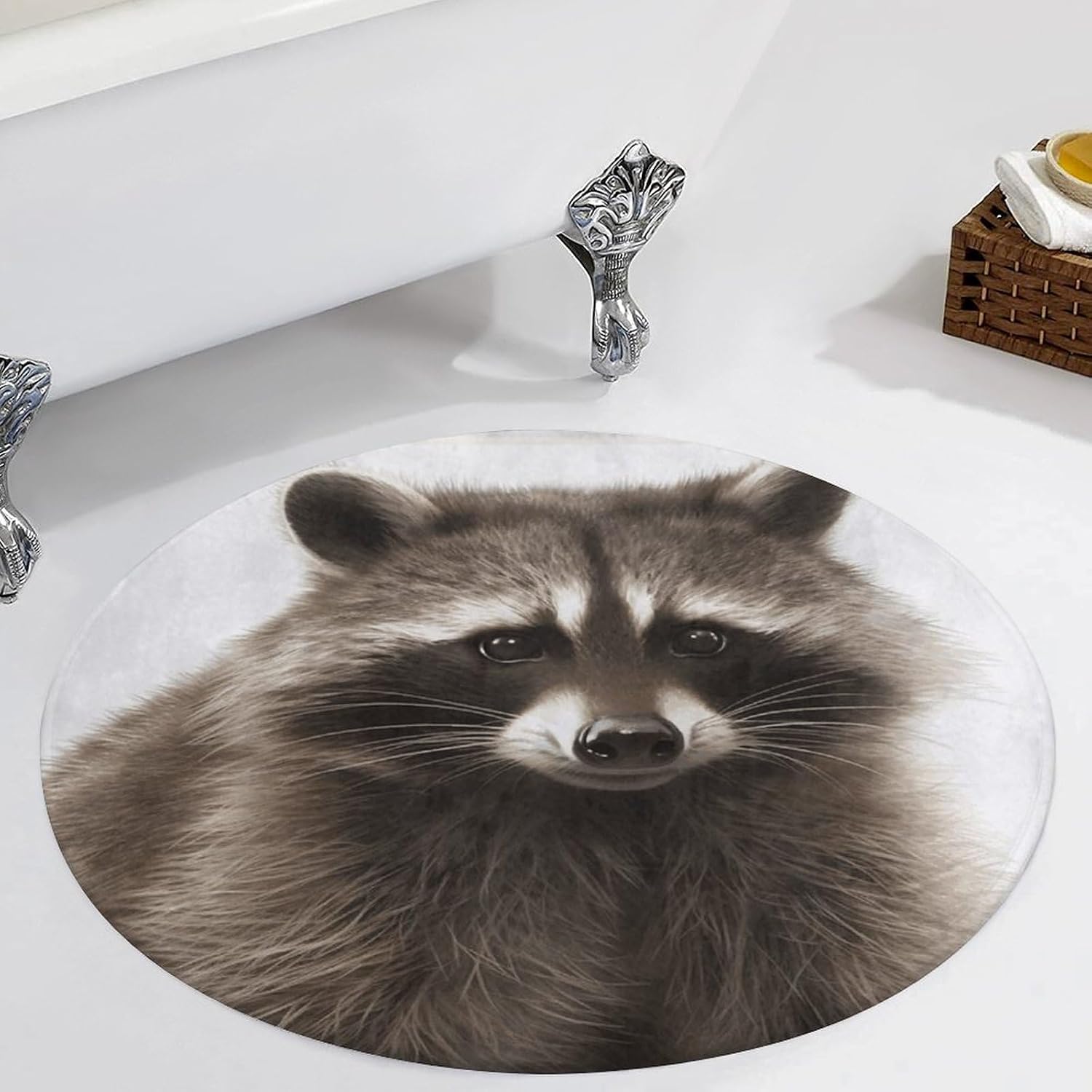 Hairy Raccoon Coral Velvet Round Floor Mat Non-Slip Bath Rug Floor Covering for Bathroom Vanity Guest Suite & Vacation Home