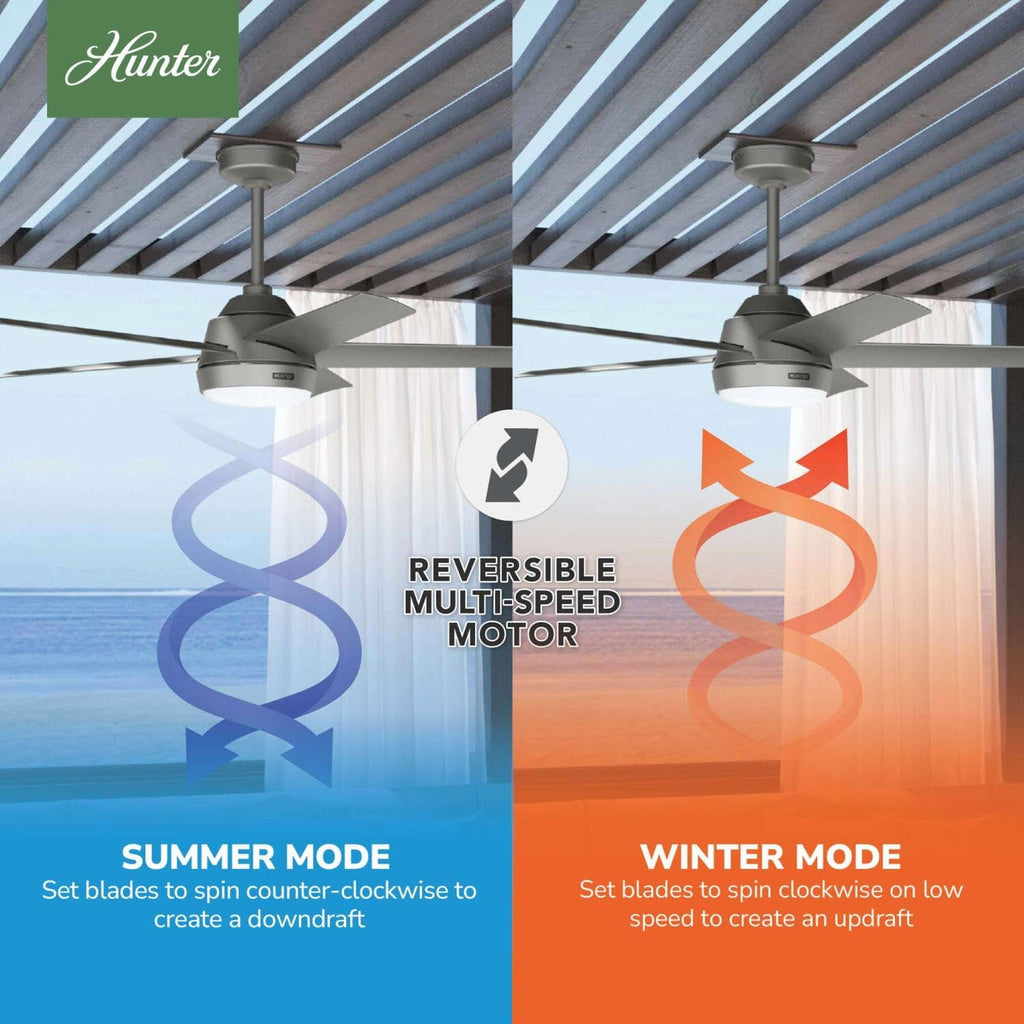 Hunter Fan 52 Inch Matte Silver Indoor/Outdoor Ceiling Fan with Lights for Farmhouse, Patio, Bedroom, Living Room, Office, Basement, Kitchen (Renewed), CC5C26C12