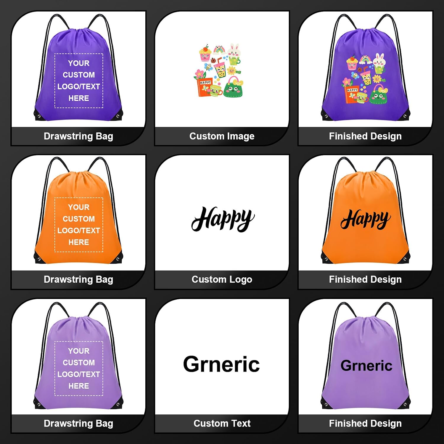 Grneric 100 Pcs Custom Drawstring Bags, Bulk Personalized Backpacks Promotional Item with Your Logo for Gym, Team Activities, Yellow